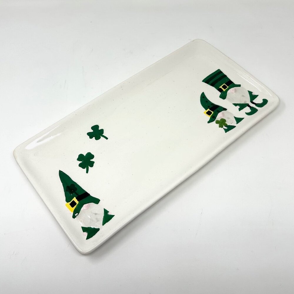 Sheffield Home Clover Cottage Rectangular St. Patrick's Day Dish Gnomes Design